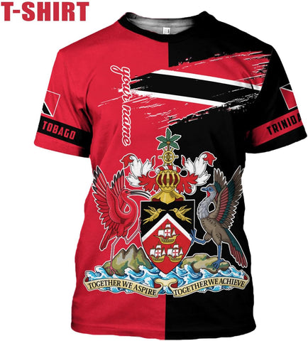 MoonArt Personalized Trinidad & Tobago Shirts Trinidad and Tobago Coat of Arms Flag 3D Shirts Trinidad Pride Gift