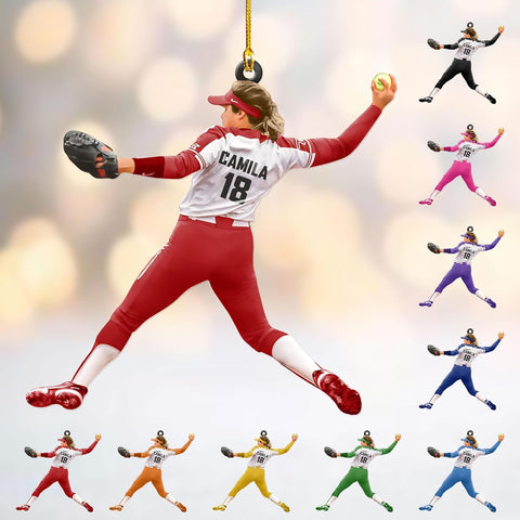 Artparel Personalized Softball Ornament Christmas Tree Decoration Custom Softball Christmas Ornament 2D Shape Flat Softball Lover Gifts Beginner Softball Players Ornament Gift (Softball 7)