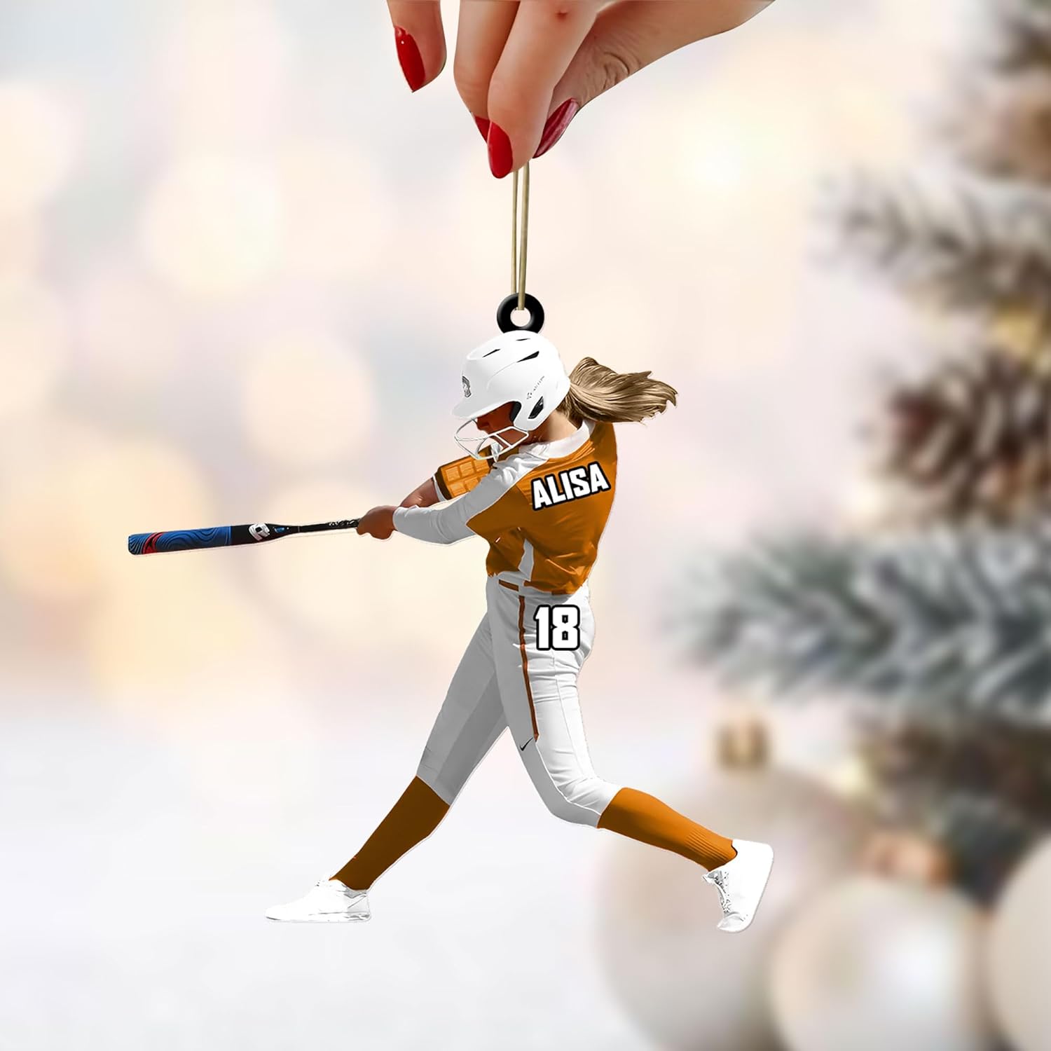 Artparel Personalized Softball Ornament Christmas Tree Decoration Custom Softball Christmas Ornament 2D Shape Flat Softball Lover Gifts Beginner Softball Players Ornament Gift (Softball 9)