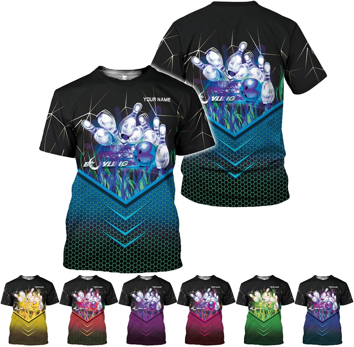 Rivelus Personalized Name Bowling Shirts for Men and Women 3D, Bowling Shirts for Team Bowling, Bowling Shirts Gift