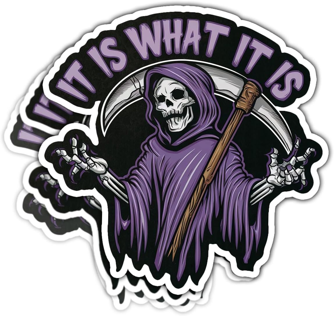 (3Pcs) It is What it is Decal, Skull Bumper Stickers for Cars, it is What it is Bumper Sticker Vinyl, Skull Coming Sticker Decal Vinyl - Stickers for Laptop Water Bottle Phone Car Window Helmet 3"