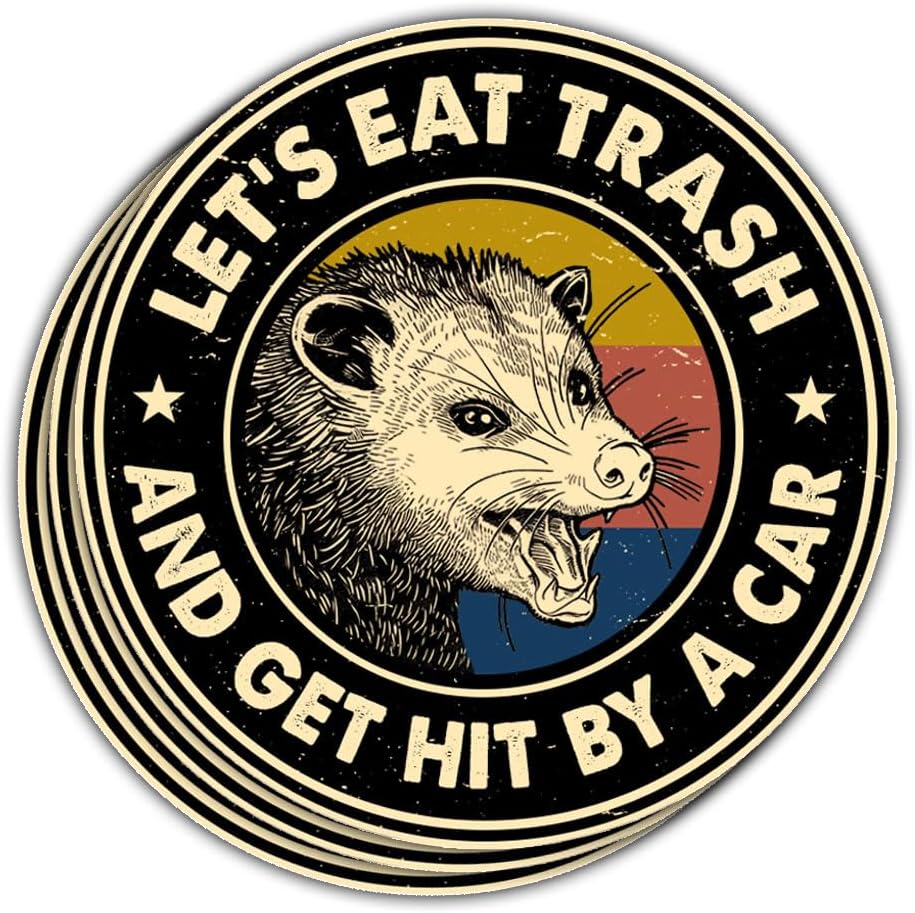 3Pcs Let Eat Trash and Get Hit by A Car Sticker Funny Meme Possum Raccoon Screaming Decal Mental Health Let's Eat Trash and Get Hit by Car Stickers for Laptop Bottle Phone Car Hard Hat Helmet 3"