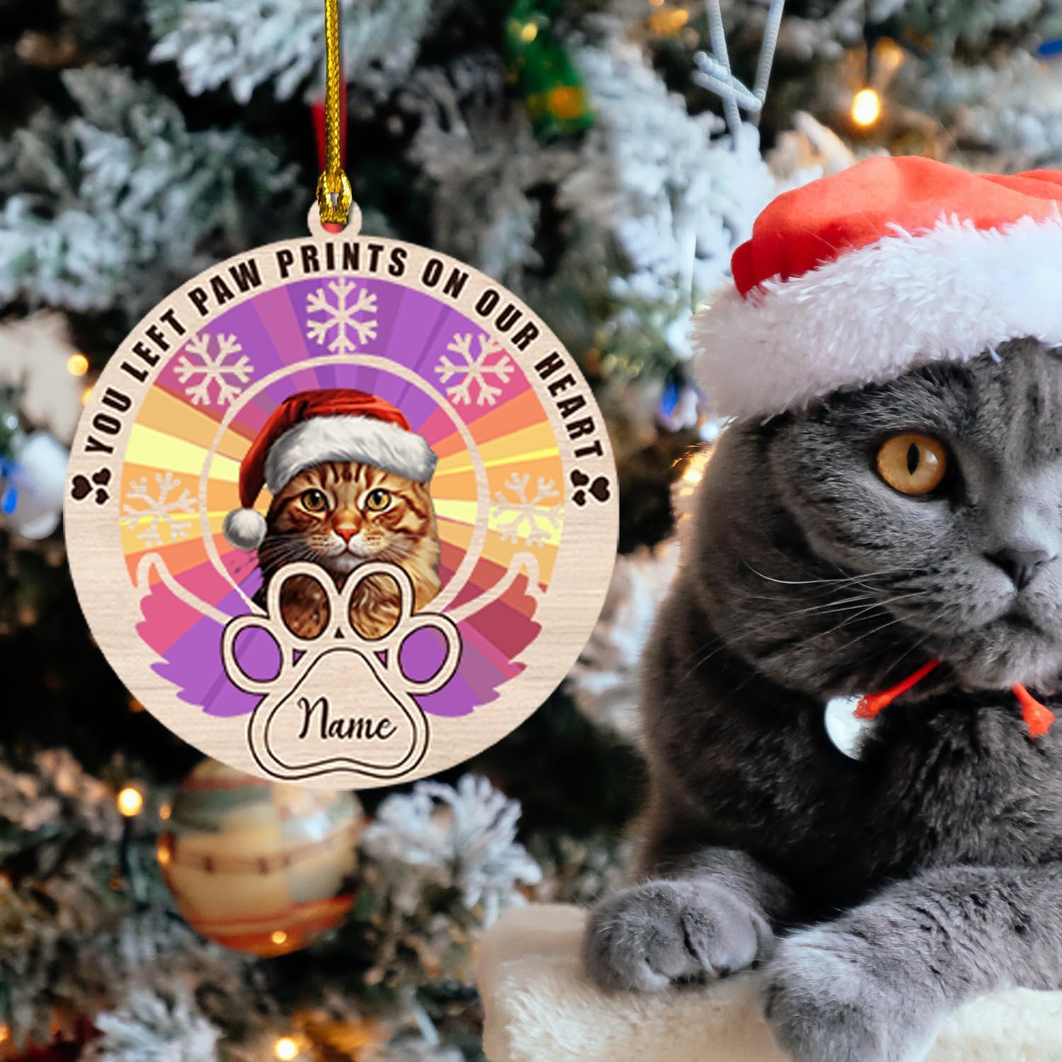 MAPrints Personalized Cat Christmas Ornaments, Cat First Christmas Suncatcher Wood Ornaments, Gifts for Cat Lovers, Cat Memorial Ornament, Forever Loved Cat Keepsake, Cat Loss Gifts (CAT 22)