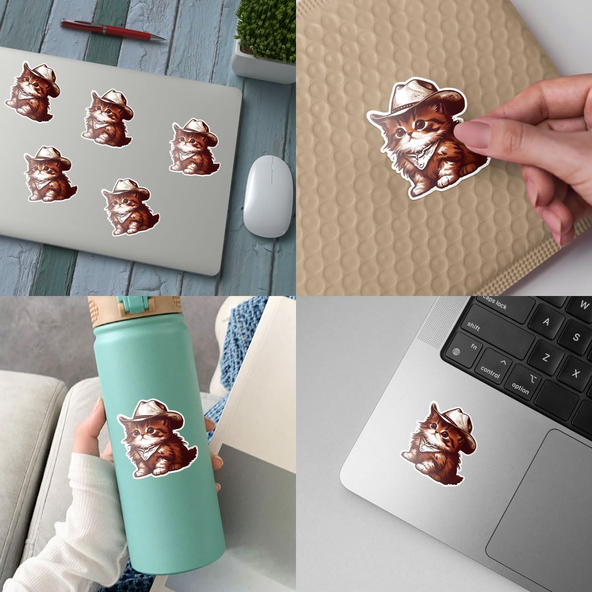 3pcs Cute Cowboy Cat Stickers, Cat Car Sticker, Western Stickers for Water Bottles, Bumper Stickers, Inappropriate Stickers Vinyl Stickers 3 Inches for Laptop Phone Car Window Helmet