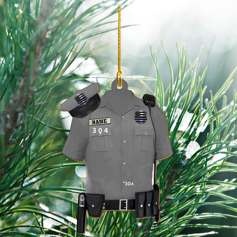 Piratify Personalized Name and Number Police Ornaments for Xmas 2022, Customized Police Christmas Ornament Police Light Vest Ornament Bullet Proof Flat Two Sided Hanging Printed Plastic Ornaments