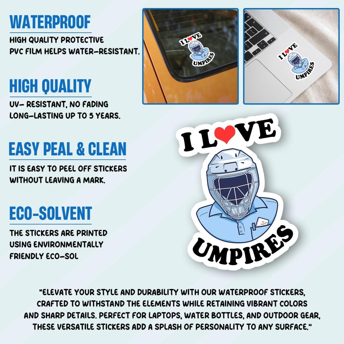 (3 Pcs) I Love Umpires Sticker - Sports Referee Baseball & Softball Umpire Quote Vinyl Decal for Laptop, Water Bottle, Phone, Car, Boat, Bumper, Window, Helmet - 3 Inch