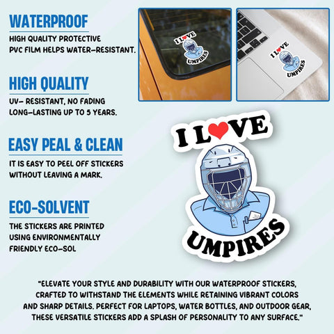 (3 Pcs) I Love Umpires Sticker - Sports Referee Baseball & Softball Umpire Quote Vinyl Decal for Laptop, Water Bottle, Phone, Car, Boat, Bumper, Window, Helmet - 3 Inch