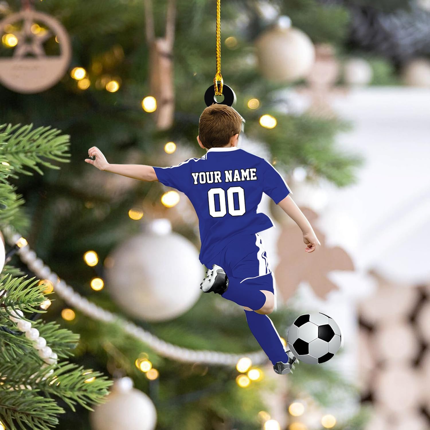 Personalized Soccer Player Christmas Ornament Great Gift Idea for Soccer Players and Soccer Lovers Custom Name Christmas Wood Plastic Ornament Custom Christmas Tree Hanging Gifts Home (CS6)