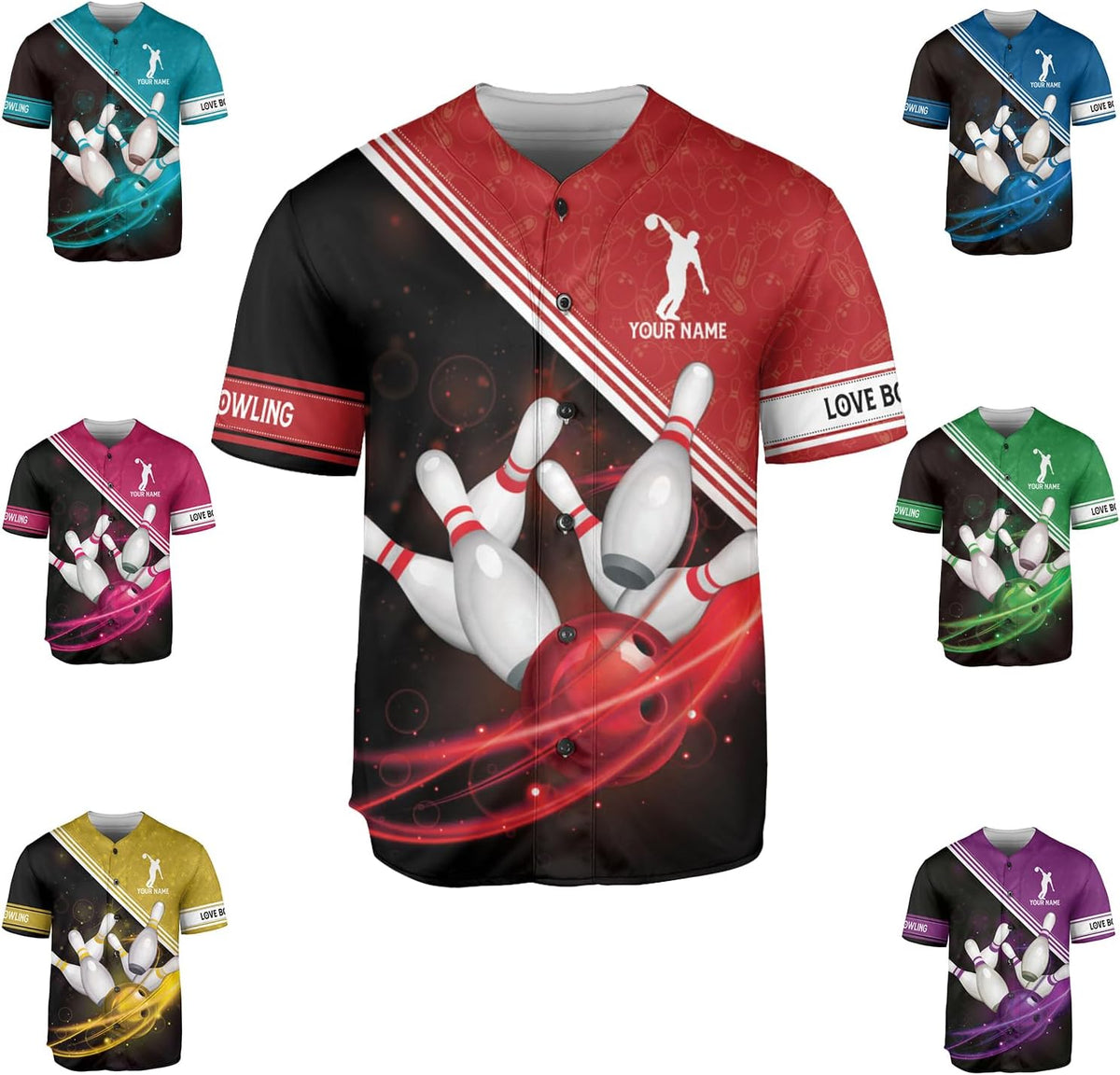 mostprints Personalized Bowling Baseball Jersey Custom Bowling Shirts Bowling Gift Bowling Jersey Bowling Shirt Men Womens