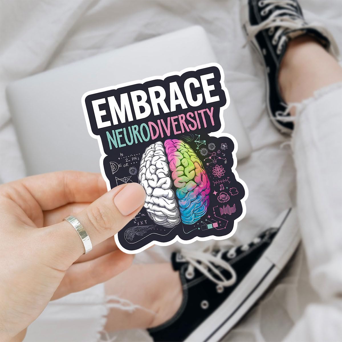 3 Pcs Embrace Neurodiversity Sticker, Neurodiversity Month Sticker Brain, Mental Health Awareness 3" Sticker Die-Cut Waterproof for Laptop Water Bottle Phone Helmet Kindles Tumbler