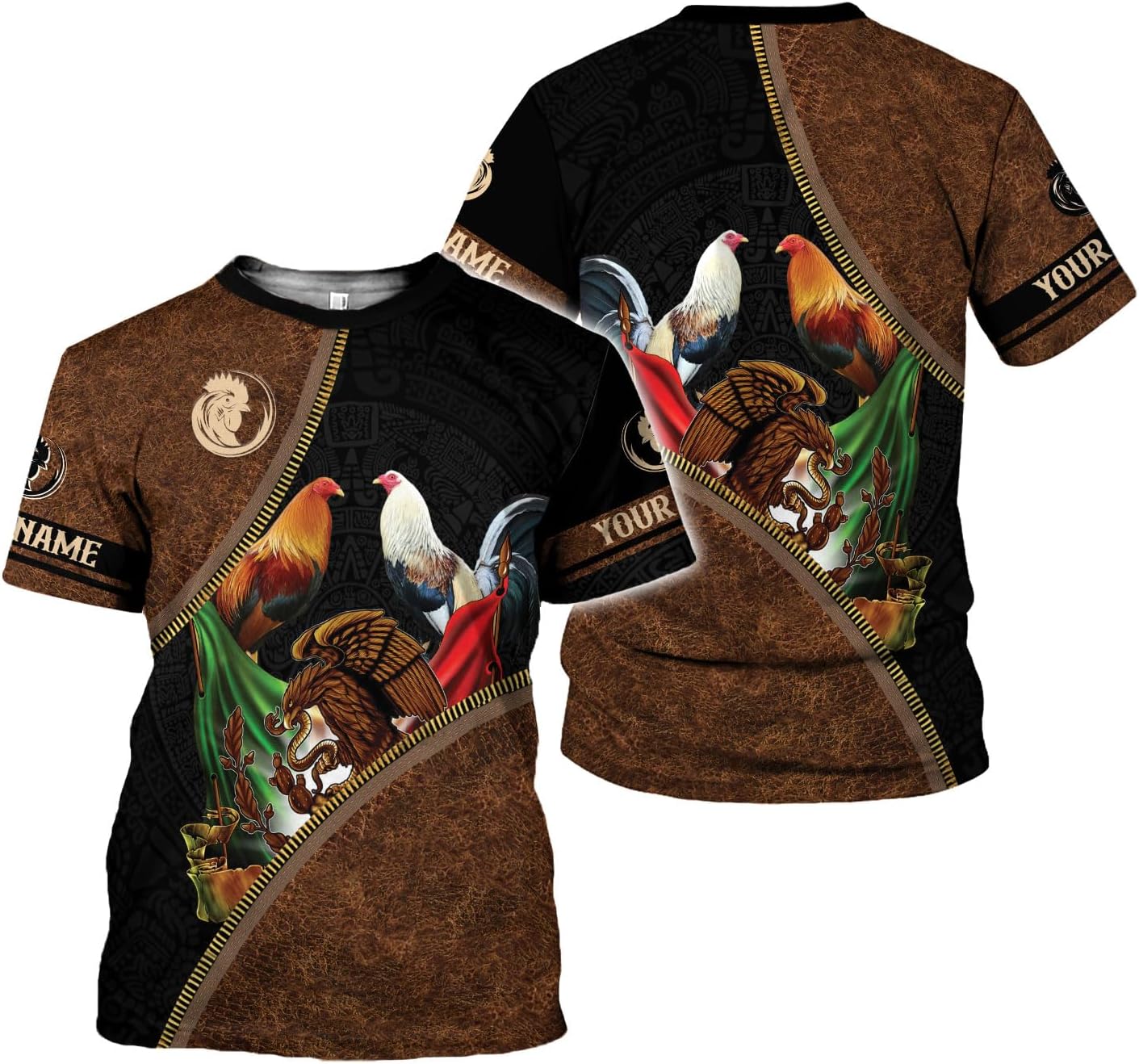 MoonArt Personalized Name Mexican Shirts for Men, Rooster Mexico Shirts for Men, Mexico Shirt Eagle Flag Mexican Eagle