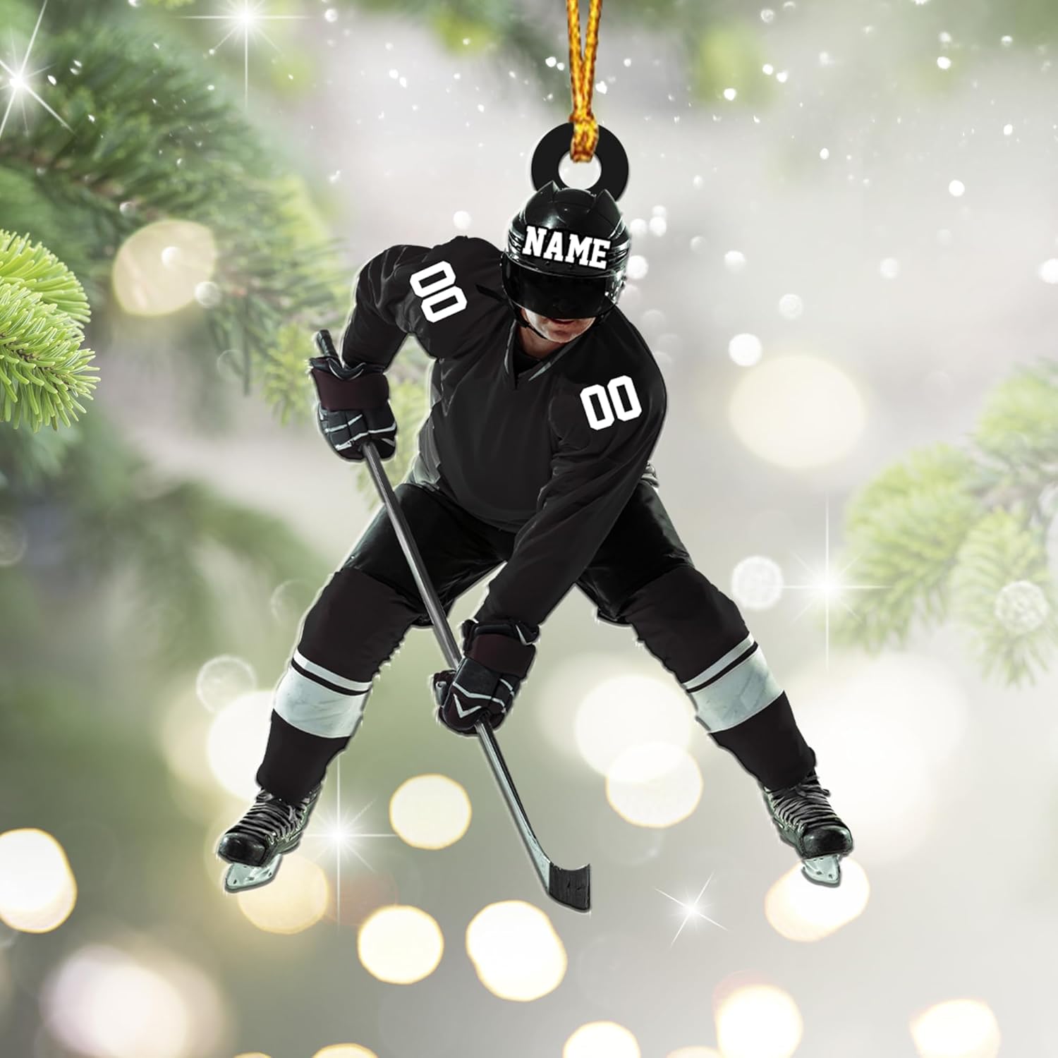 mostprints Personalized Hockey Christmas Ornament, Hockey Skates Helmet and Stick, Hockey Player Ornament, Hockey Ornaments, Gift for Hockey Lovers Hockey Ornament Christmas Decor (HK16)