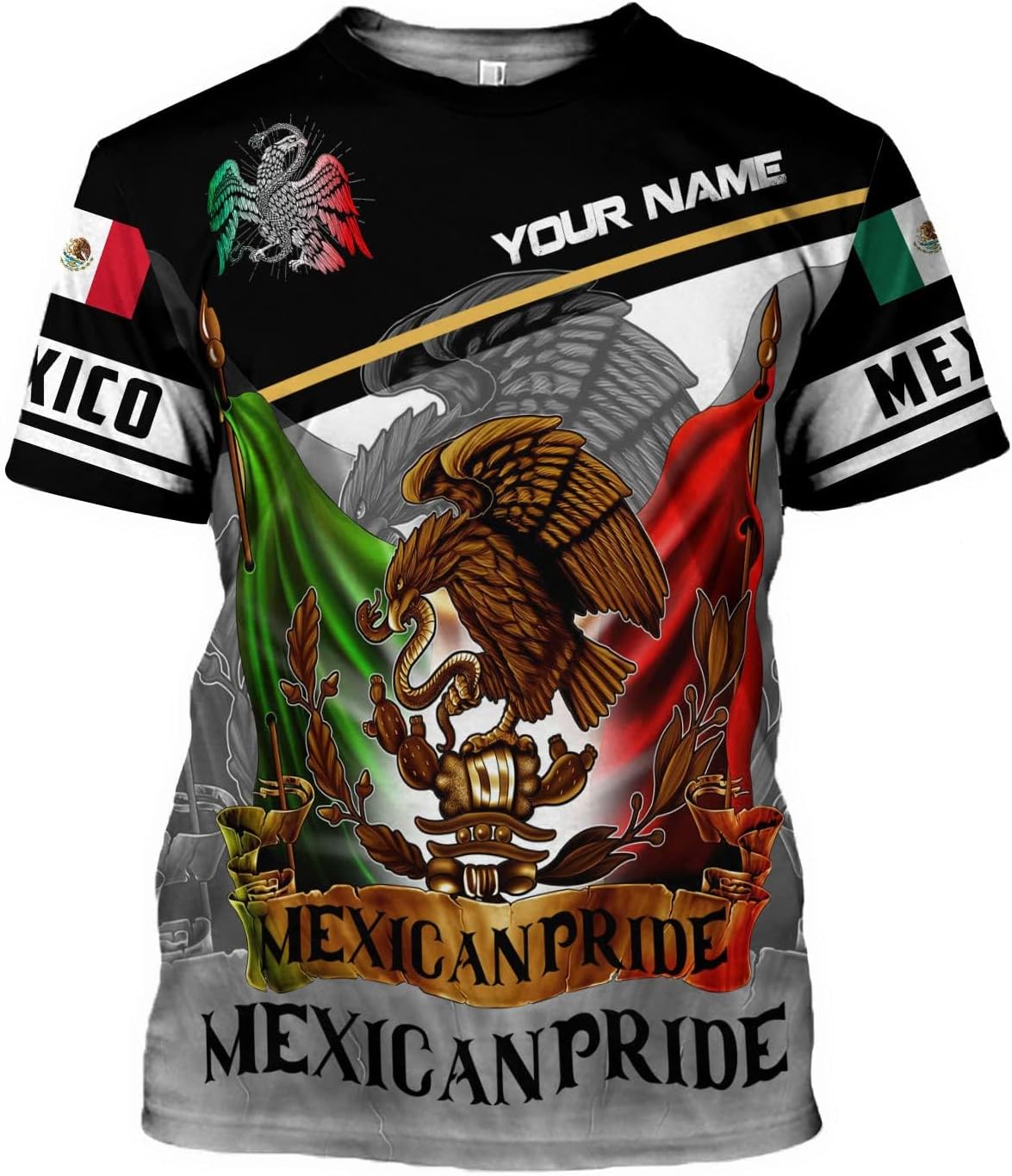 Mostefy Personalized Name Mexican Shirts 3D Customized Mexico Shirt US Flag, Mexican Shirts for Women Unisex
