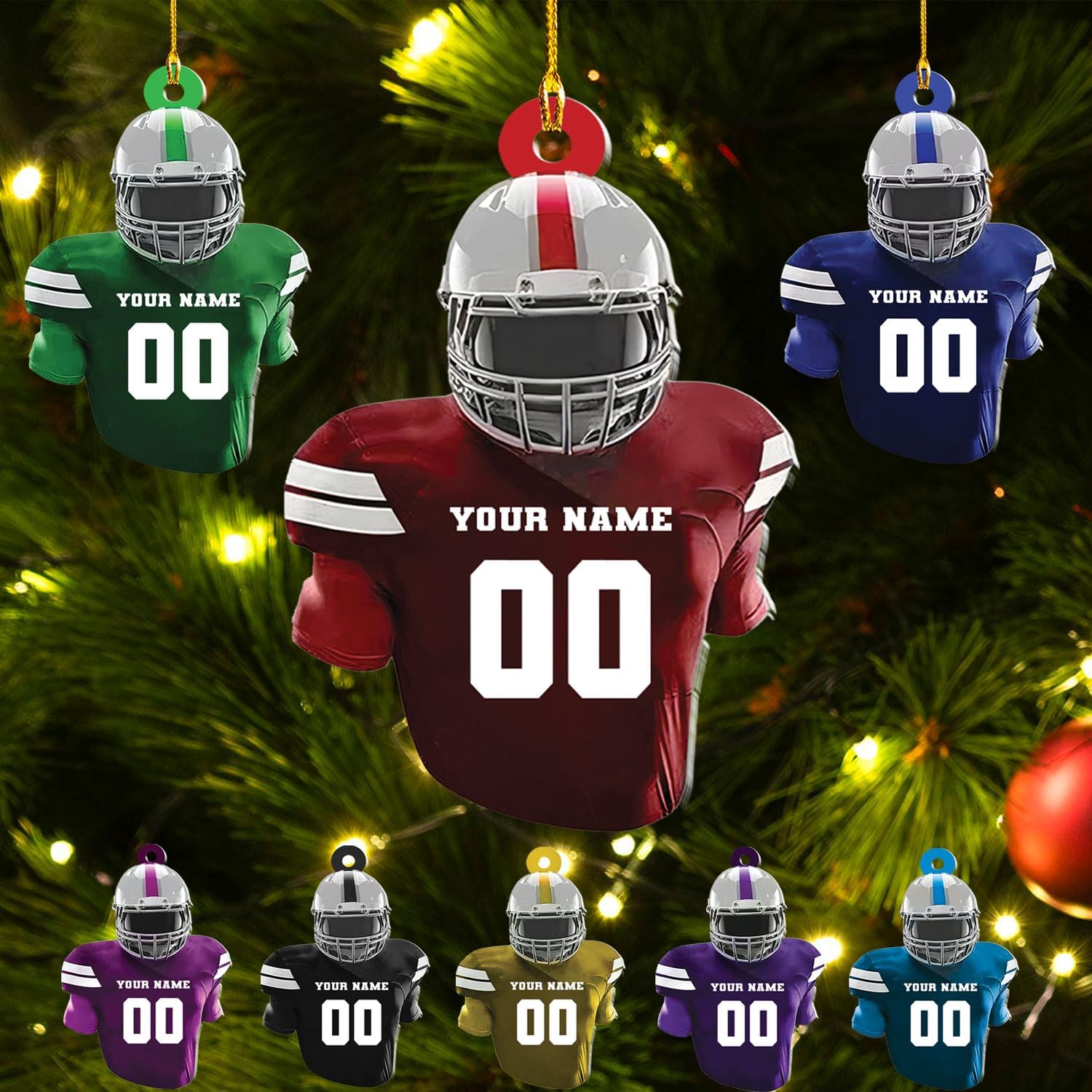 RoyalBro Personalized Football Ornaments 2023, Customized American Football Christmas Ornament, Football Ornament Christmas Tree Hanging Ornament Pine Tree Decorations (F2)