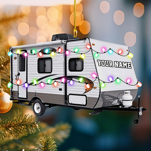 Personalized Travel Trailer Camping Backpacked Ornament Shaped Print Flat Two Sided Mica Plastic Family Custom Name Christmas Tree Hanging Pine Decorations for Couple Friends (1, CP16)