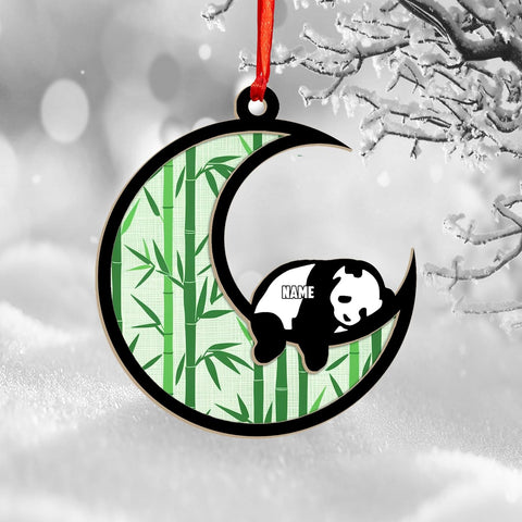 MAPrints Personalized Panda Ornament Xmas Tree, Panda Acrylic Or Wood Flat Shape Ornament Christmas 2024, Panda Lovers Ornament Xmas Decor, Panda Bear Gifts Panda Bamboo Hanging Ornament (Panda 4)