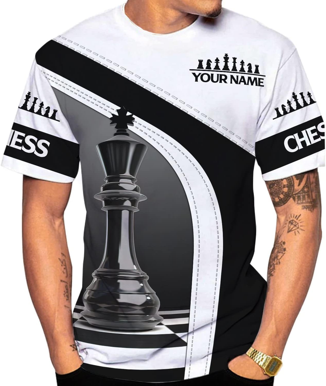 Personalized Name Chess 3D Full Color Shirt, Custom Name Chess 3D Shirt for Men, Women, Chess Lover, USA Chess Shirt