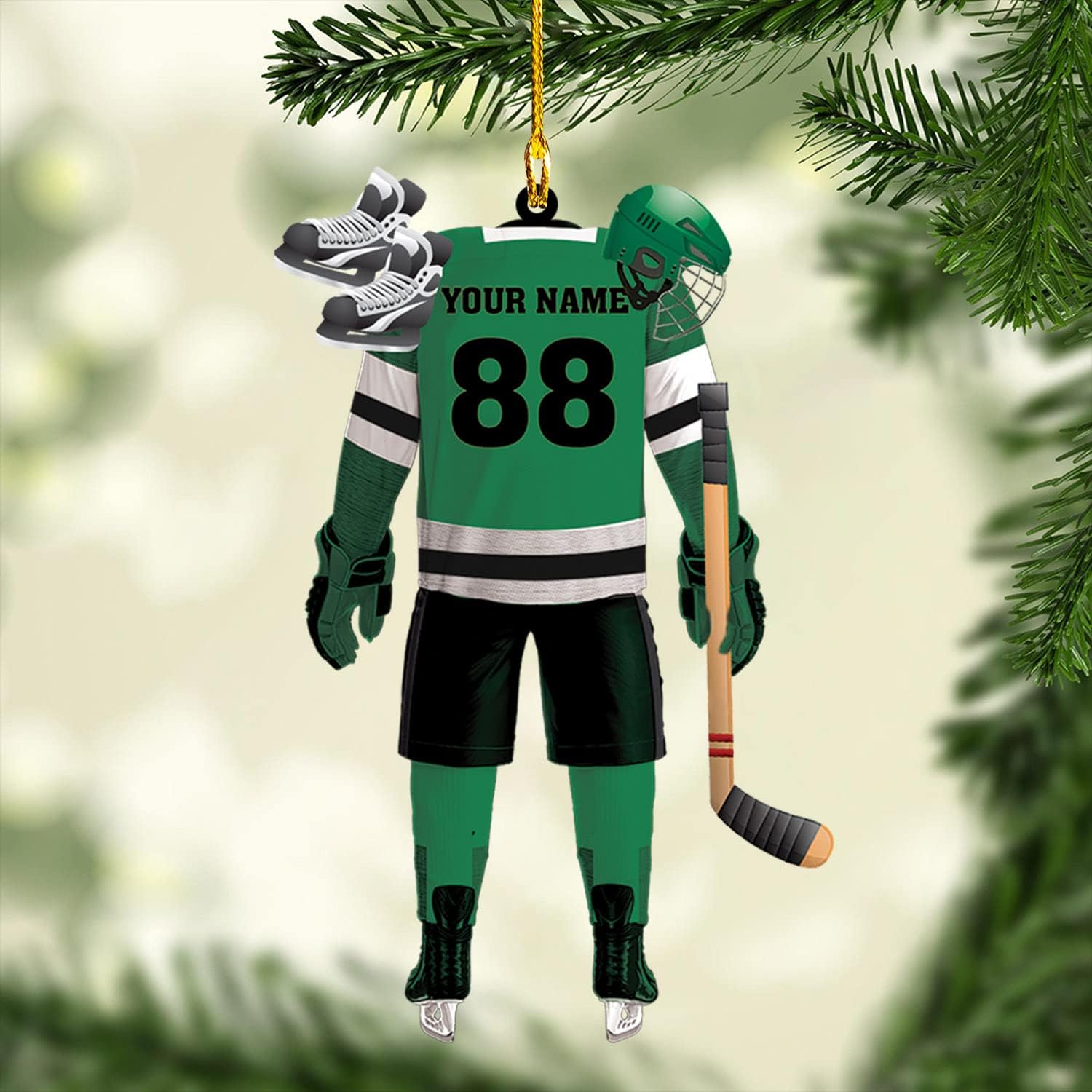 Personalized Hockey Ornaments for Xmas 2022, Hockey Ornament, Helmet and Gloves Wood Hockey Ornament, Hockey Christmas Ornament, Gift for Hockey Lovers, Christmas Pine Tree Hanging Decor Wood Ornament