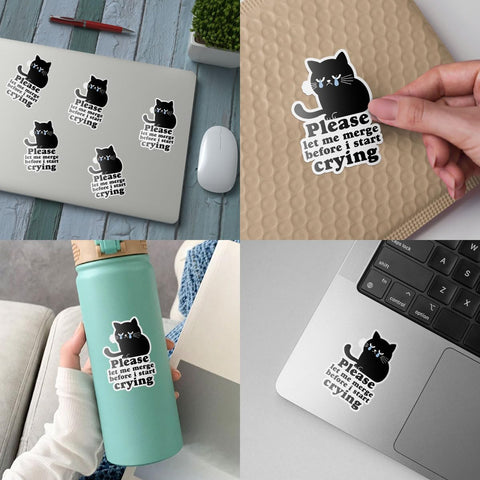 3Pcs Please Let Me Merge Before I Start Crying Sticker, Let Me Merge Bumper Sticker, Sad Black Cat Vinyl Decal, Cute Crying Stickers - Sticker for Laptop Water Bottle Car Phone Hard Hat 3"