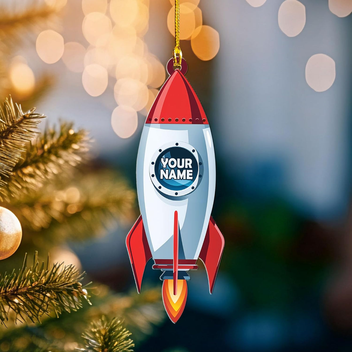 Personalized Space Rocket Ship Christmas Ornament, Space Gifts, Rocket Ornament, Planet Ornament, Spaceship Ornament, Custom Space Gift (Acrylic, Style 1)