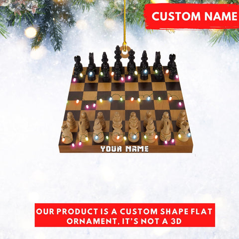 Personalized Chess Ornament - Custom Name Chess Board Ornament, King and Queen Chess Ornament, for Chess Fan, Ornament for Chess Player, Check Mate, Chess Board Ornament (Style 8)