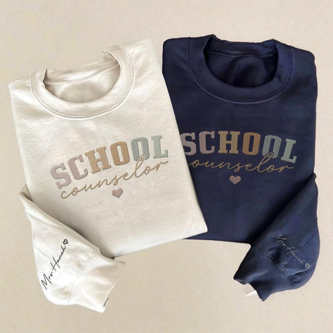 Custom Counselor Embroidered Sweatshirt Retro First Day of School Gift Her Historical Black Casual Long Sleeve Pullover Women