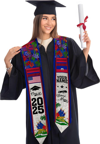 Pretyprints Haitians Graduation Sash, Haiti Graduation Stole Custom, Personalized Haitians American Flag Graduation Sash 2025