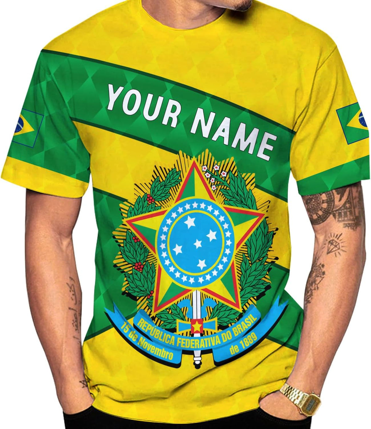 Mostprints Personalized Name Brazil Shirt 3D, Brasil Shirt Flag Custom Name Brazilian Shirt for Men and Women Unisex S-5XL