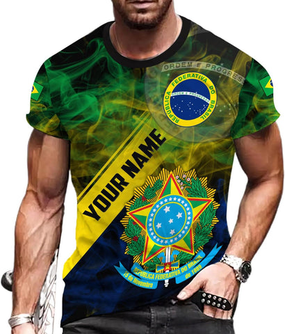 Mostprints Personalized Name Brazil Shirt 3D, Brasil Shirt Flag Custom Name Brazilian Shirt for Men and Women Unisex S-5XL