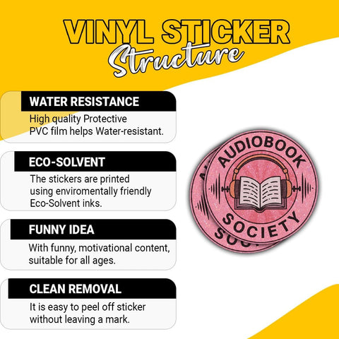 (3PCS) Audiobook Society Sticker, Bookworm Headphones Quote Vinyl Decal Waterproof for Laptop, Water Bottle, Kindle, Notebook – Gift for Audiobook Lovers, Busy Readers 3 Inch