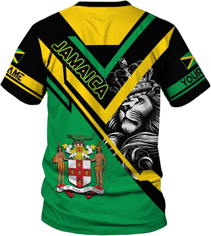 Ligthuy Personalized Jamaica Shirt 3D, Custom Jamaica Flag Lion Shirt for Men and Women, Jamaican Pride T-Shirt Unisex