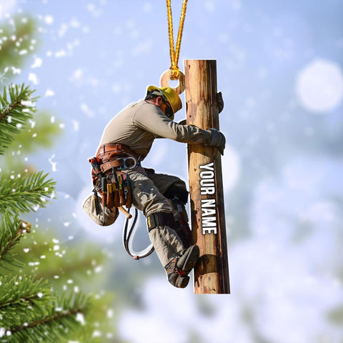 HomeDesign Personalized Lineman Ornament Custom Lineman Ornaments Line Man Christmas Ornaments Gifts for Lineman Ornament Lineman Christmas Hanging Ornament Lineman Gift Xmas Tree (Lm6)