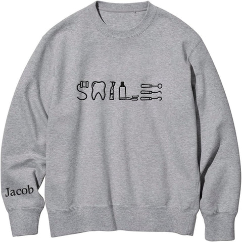 Personalized Dental Assistant Dental Hygienist Embroidered Sweatshirt Crew Neck Smile Dental Teeth Dentist Shirt Long Sleeve