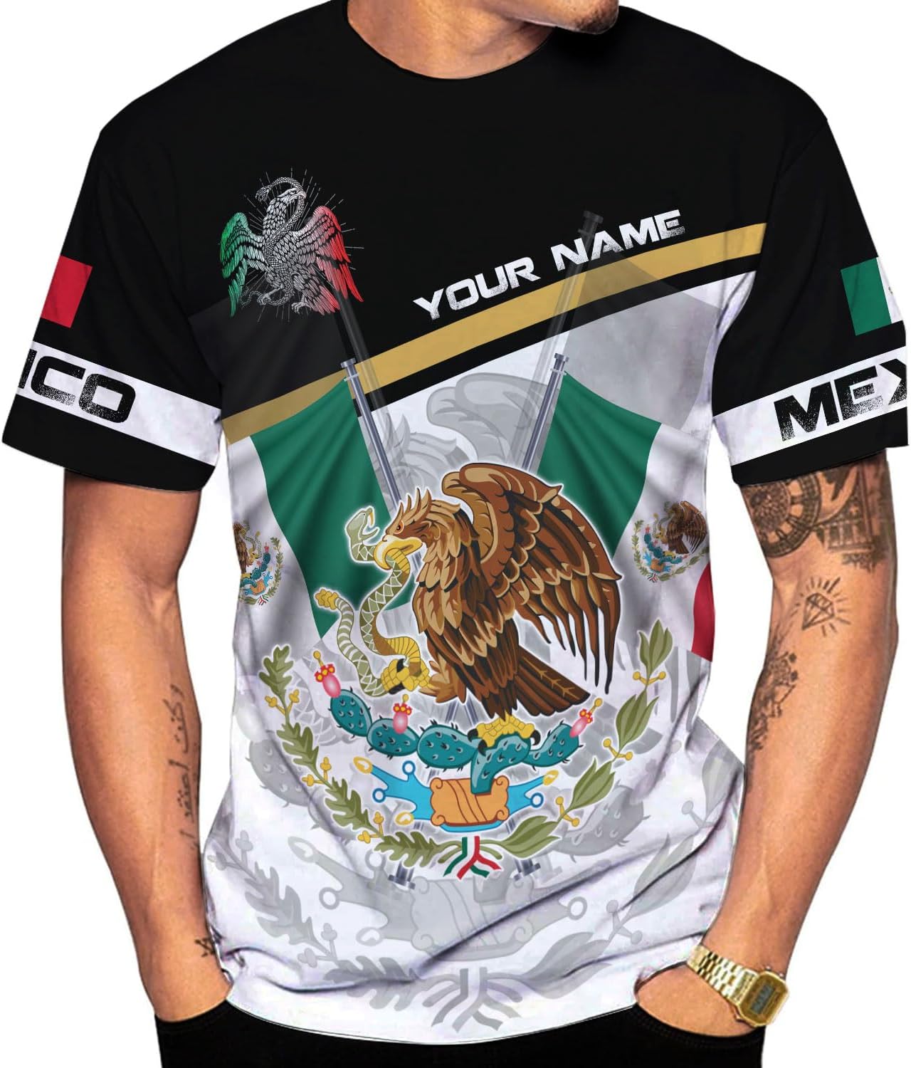 RoyalBro Personalized Mexico Shirts, Camisas De Mexico, Mexico Shirts for Men, Mexican Flag Jersey Shirt Mexico 3D Shirt