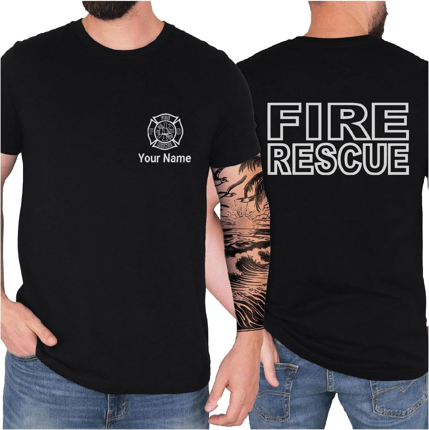 Pesonalized Red Line Fire Fighter T-Shirt, Fire Fighter T Shirt, Fire Department Shirts for Men, Fire Rescue Shirt