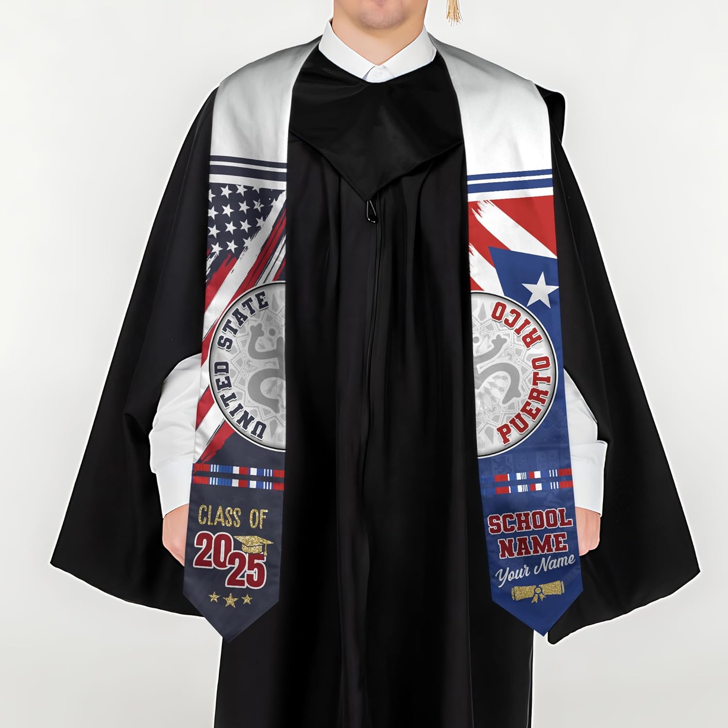 Personalized Puerto Rican Graduation Stole, Puerto Rican Graduation Sash 2025, Puerto Rico Graduation Sash