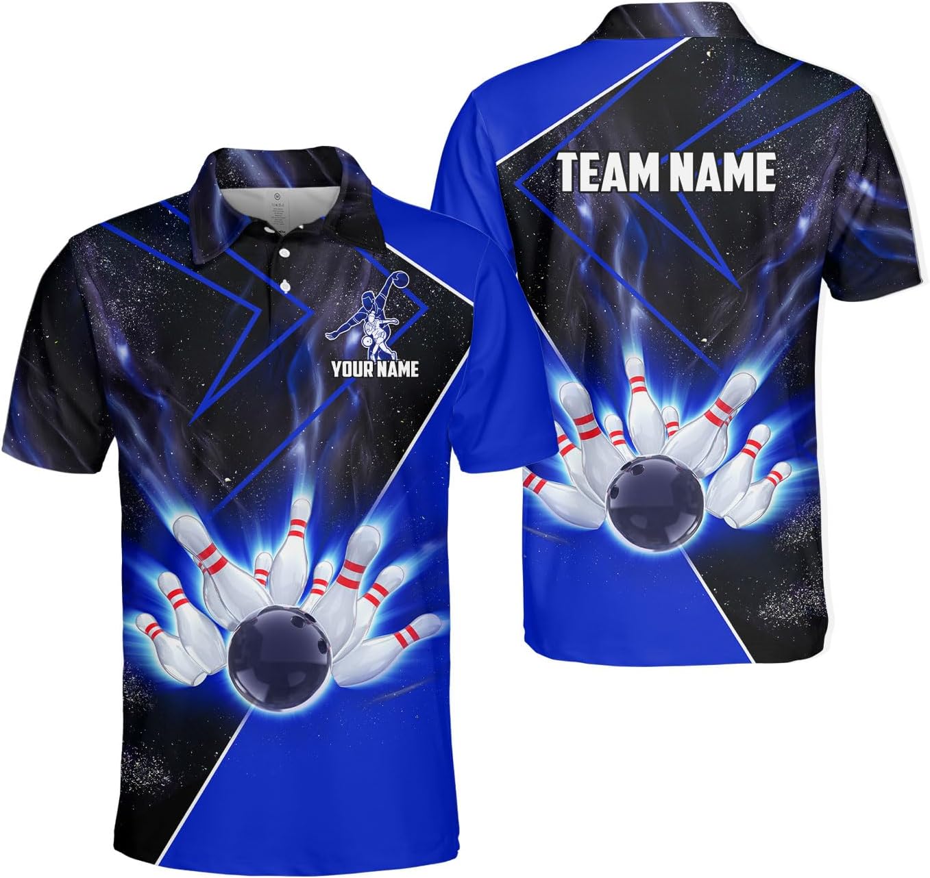 Personalized Name Bowling Polo Shirts 3D for Men & Women, Custom Bowling Shirts for Team, Bowling Team Polo Shirt (PE + 3-5% Spandex, PL98)