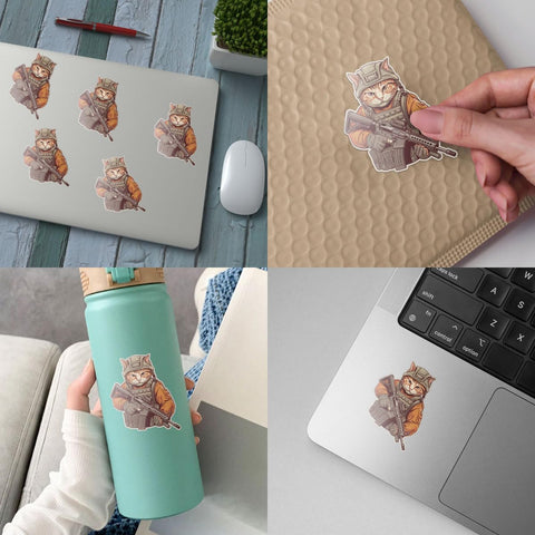 (3pcs) Tactical Cat Stickers, Armed Cats Sticker, Rifle-Carrying Cat, Operator Cat, Gun Cat, Cat Themed Stickers Die-Cut Waterproof Vinyl Sticker Laptop Water Bottle Window Phone Helmet