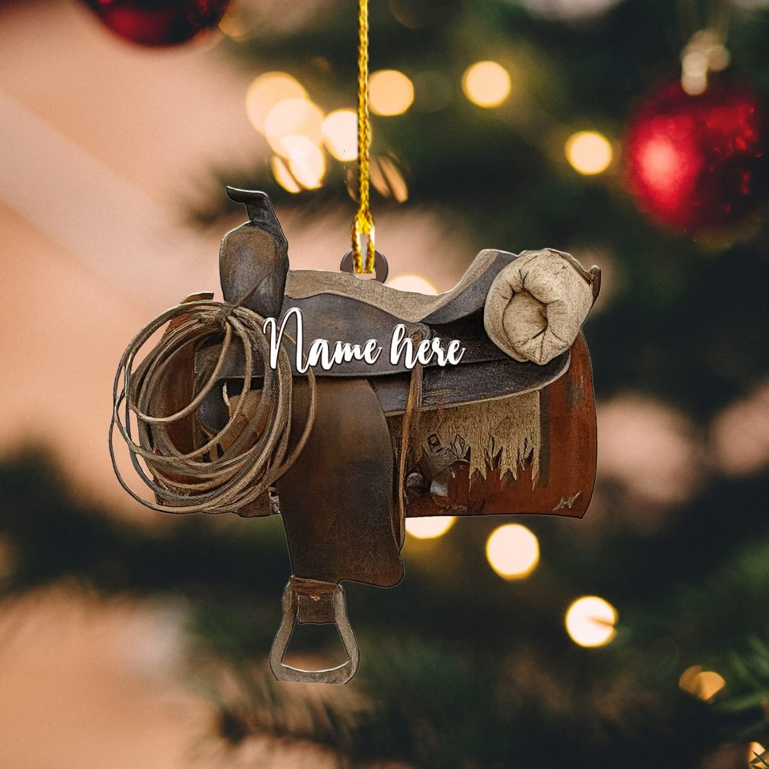 MoonArt Personalized Cowboy Couple Ornament, Western Horseshoe Couple Custom Christmas Ornament, Western Horseshoe Couple Wood Plastic Ornament, Gift for Couple Cowboy, Horse Lovers Keepsake (HL5)