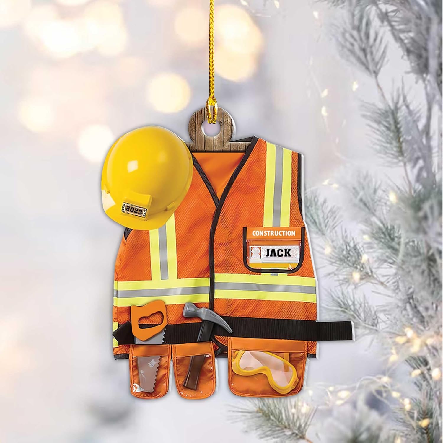 Riveprints Personalized Construction Worker Christmas Ornament, Personalized Ornament Excavator Christmas Tree Ornament, Contractor Tools Rope Trucks Traffic Zone Ornaments for Christmas Tree (ON201)