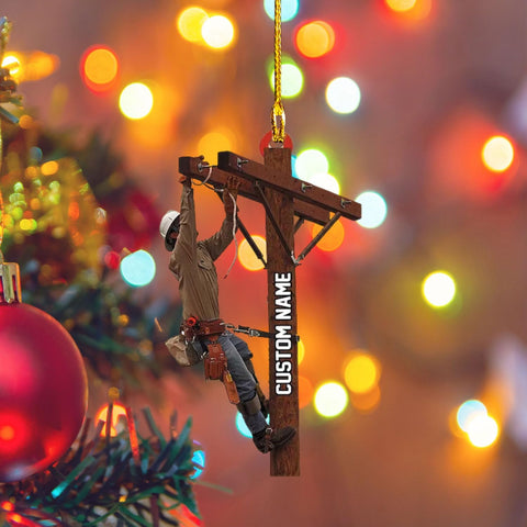 mostprints Personalized Lineman Ornament Custom Lineman Ornaments Line Man Christmas Ornaments Gifts for Lineman Ornament Lineman Christmas Hanging Ornament Lineman Gift (Style 8)