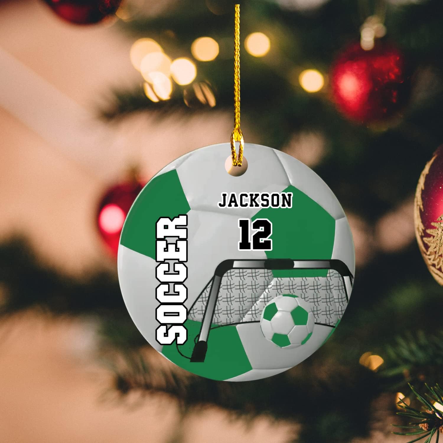 Mostprints Personalized Name and Numer Soccer Christmas Ornament 2023, Custom Soccer Ornaments for Xmas, Soccer Ornament Handmade from Wood Tree Hanging Ornament Pine Tree Decorations for Couple