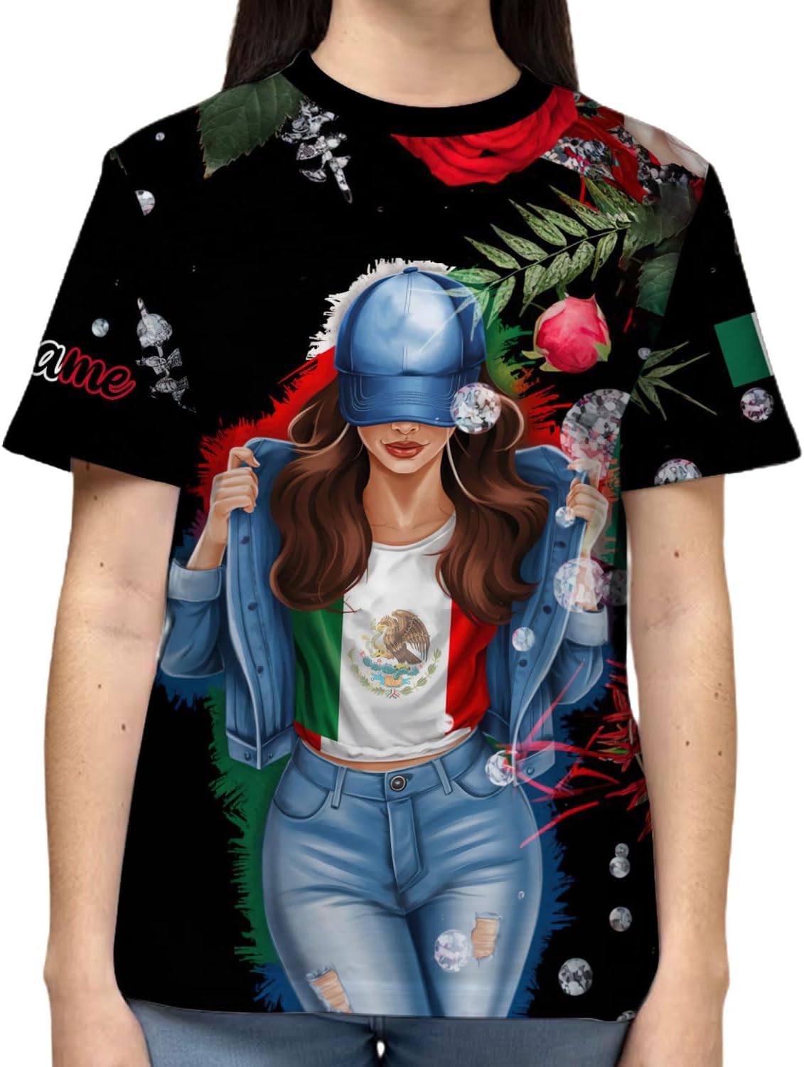 Mostprints Personalized Mexico Shirts for Women, Custom Name Mexican Shirts for Women, Mexico Shirt Flag Women Full Size New