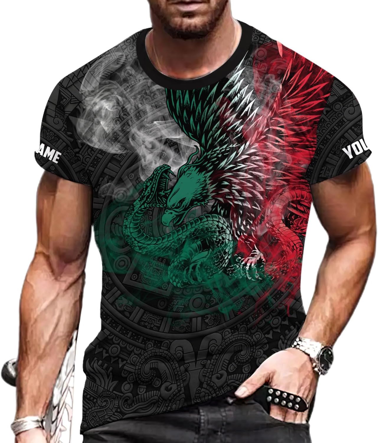 RoyalBro Personalized Mexico Shirt, Camisas de Mexico Customized Mexican Shirts Mexican Flag Mexico 3D Shirt for Men Women
