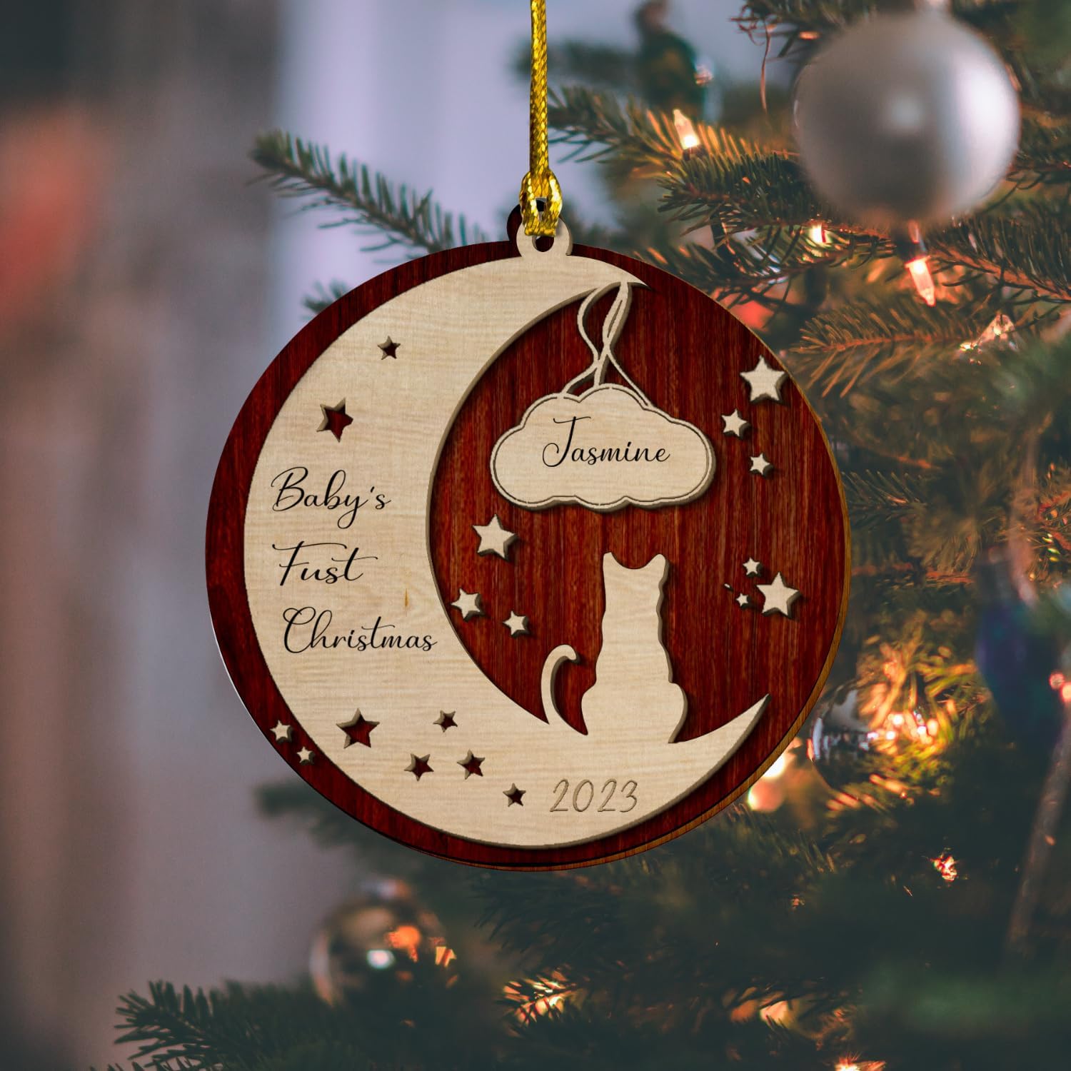 MAPrints Personalized Cat Christmas Ornaments, Cat First Christmas Layered Wood Ornaments, Gifts for Cat Lovers, Cat Memorial Ornament, Forever Loved Cat Keepsake, Cat Loss Gifts (CAT 21)