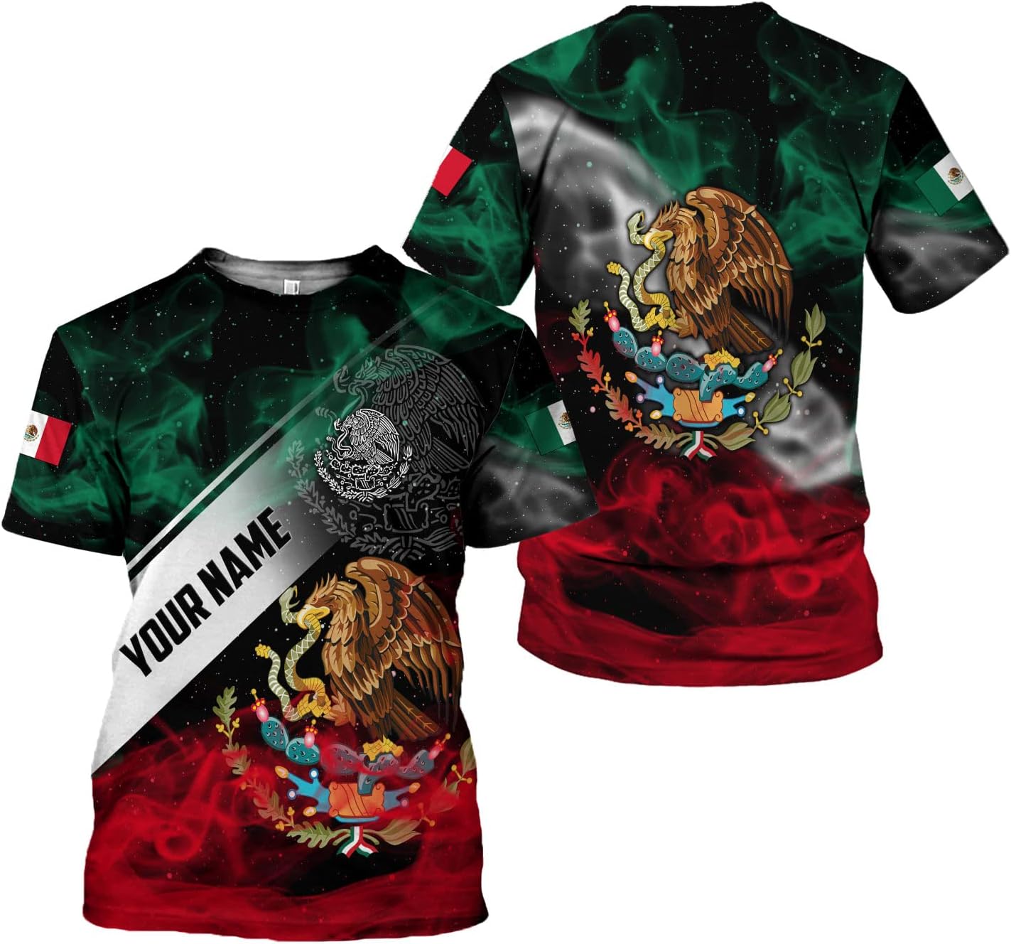Mostprints Personalized Name Mexican Shirts 3D Customized Mexico Shirt US Flag, Mexican Shirts for women Unisex