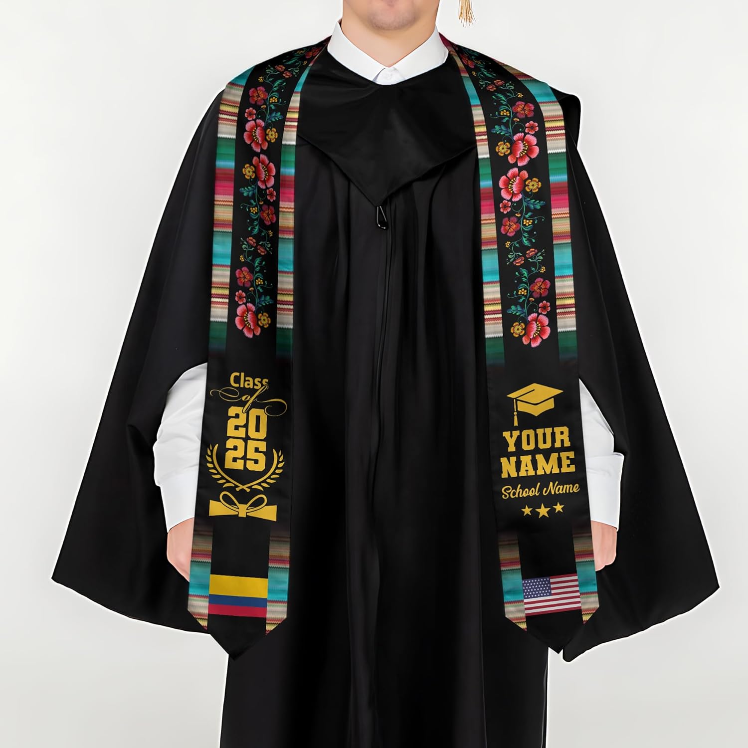 Pretyprints Colombians Graduation Sash, Custom Colombians American Flag Graduation Sash 2025, Colombia Graduation Stole