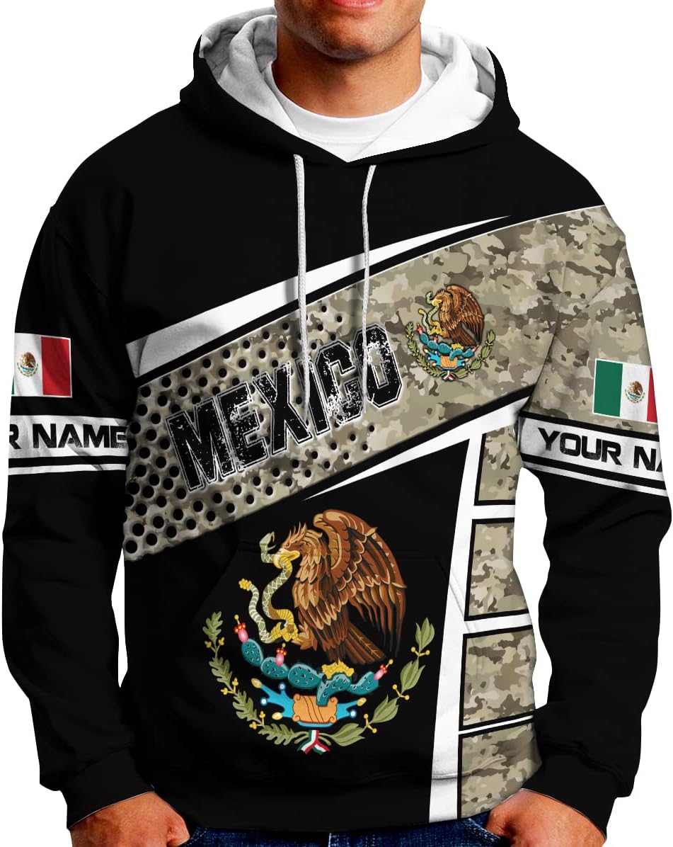 Personalized Name Mexican Hoodie 3D, Customized Mexican Hoodies for Men, Unisex Mexico Hoodie, Mexico Hoodies for Men