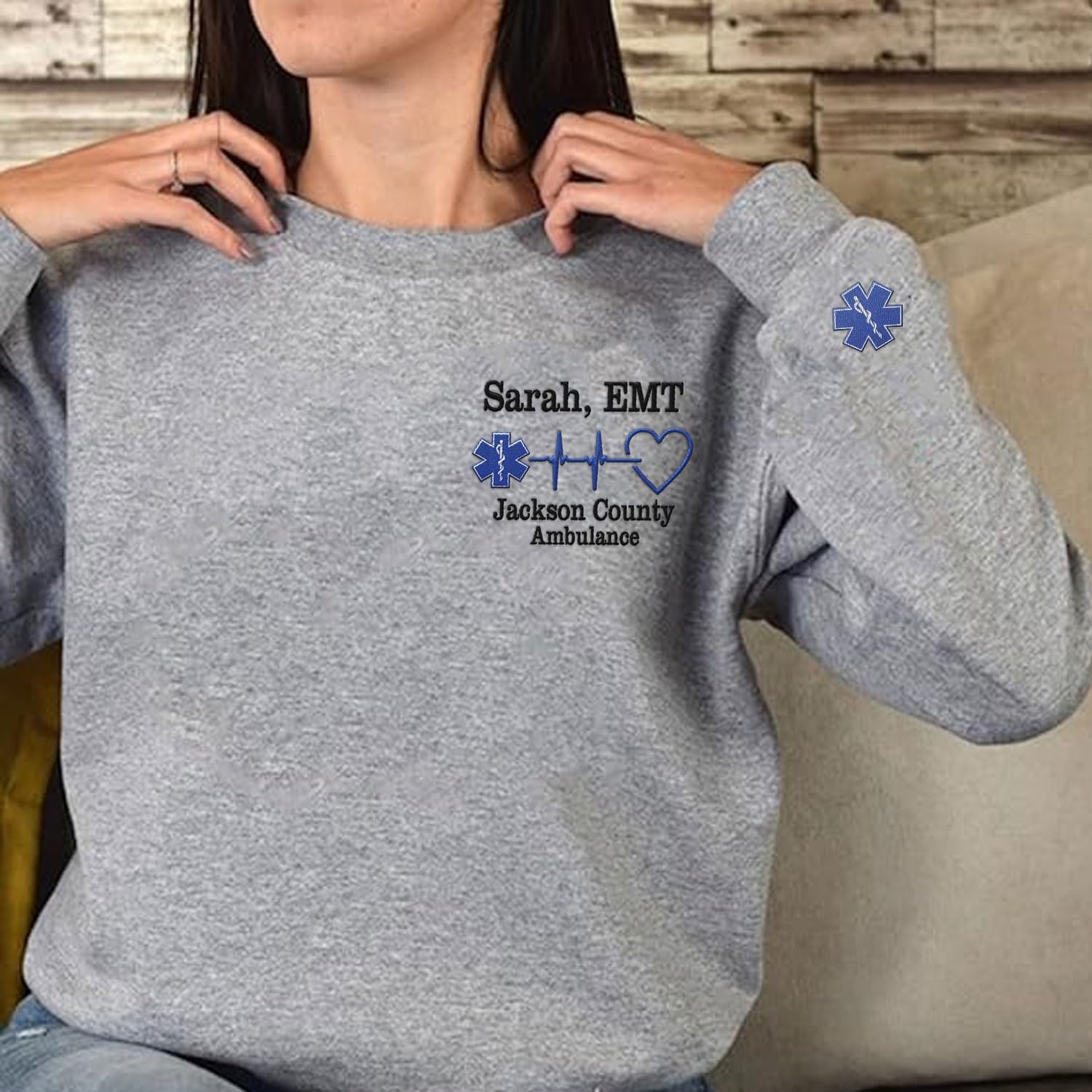 Intenprints Personalized EMS EMT Embroidered Sweatshirt, Custom EMS EMT Paramedic Uniform Emergency Medical Technician Shirts
