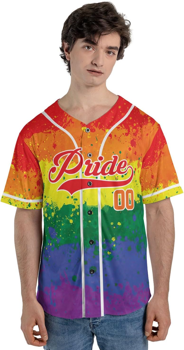 AOVL LGBT Pride Baseball Jersey Custom Rainbow Custom Shirt Month Love is Love Equality Gay Clothing Flag Jersey Team Name